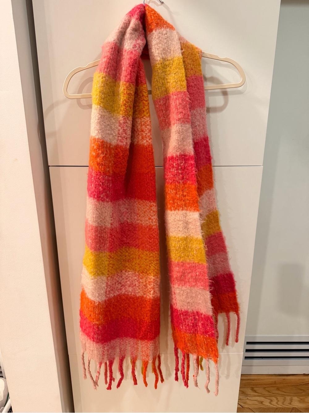 Anthropologie Pink Orange Plaid Oversized Blanket Scarf Wrap NWOT